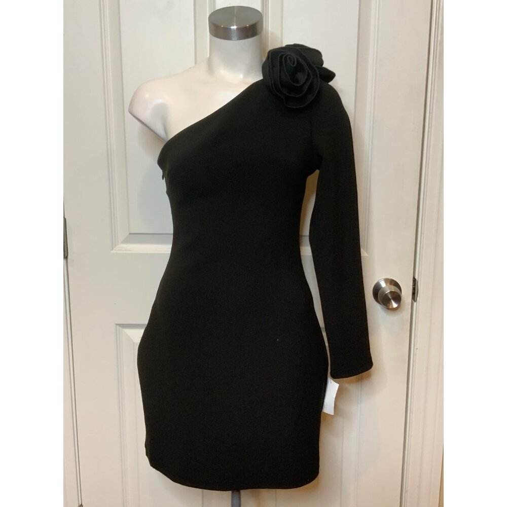 Bianca & Bridgett Black LBD Eliza Mini Dress One Shoulder Floral NWT! $226 Sz 10